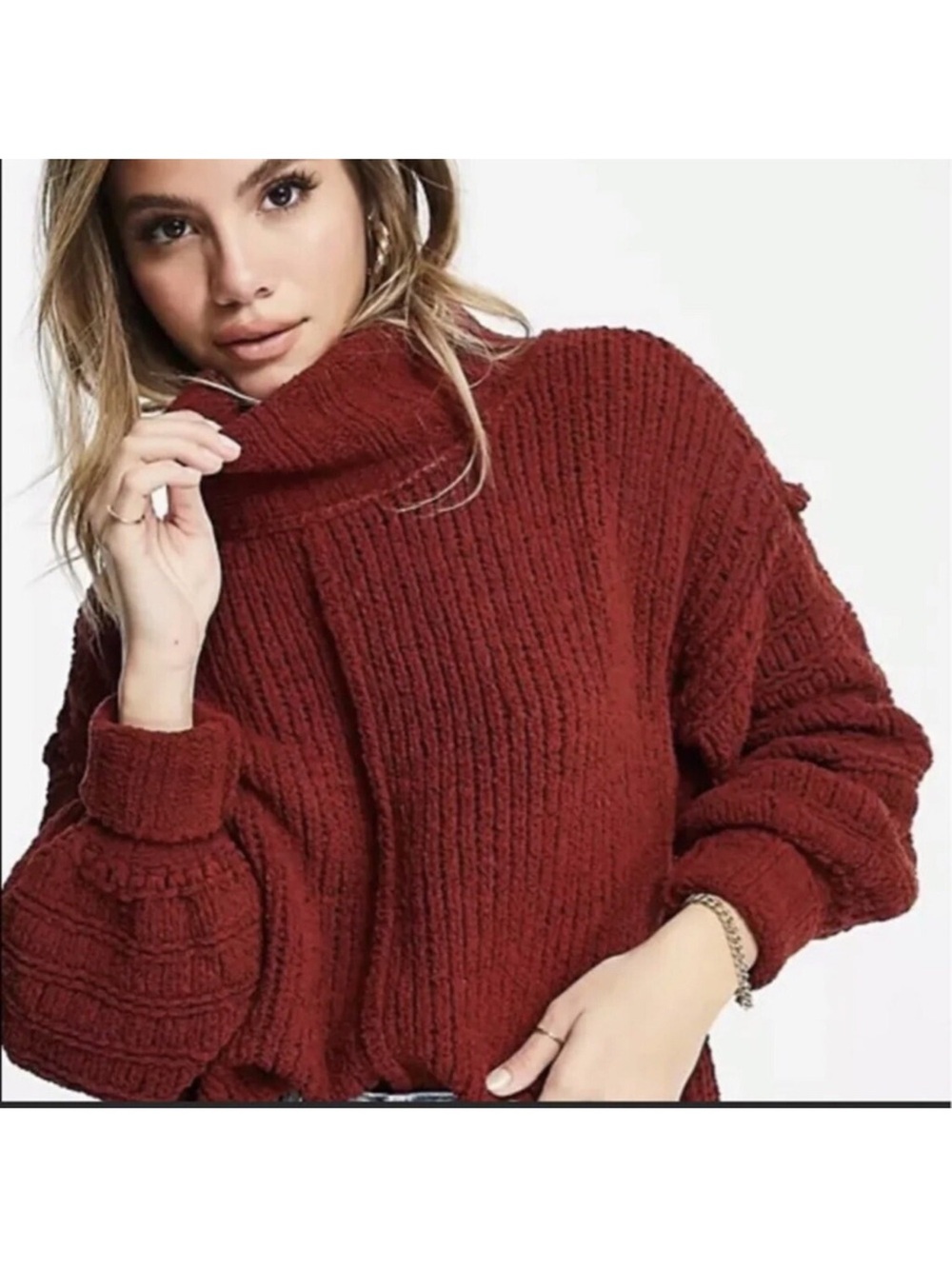 Free People Be Yours Pullover Cowl Neck Sweater Cranberry Size Small